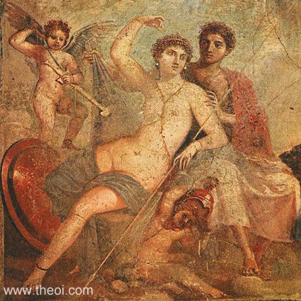 Aphrodite, Ares, infants Eros and Phobos | Greco-Roman fresco from Pompeii C1st A.D. | Naples National Archaeological Museum