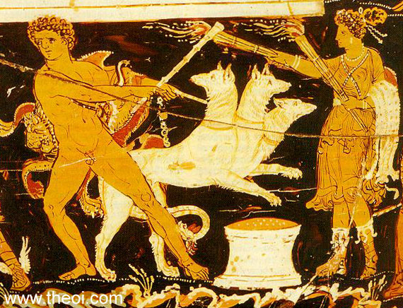 Heracles, Cerberus & Hecate | Apulian red figure vase painting