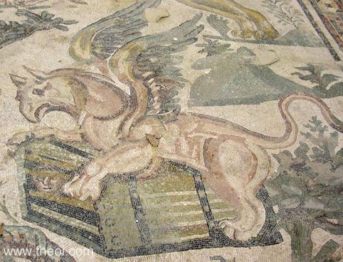 Griffin guarding chest | Greco-Roman mosaic C4th A.D. | Villa Romana del Casale, Piazza Amerina